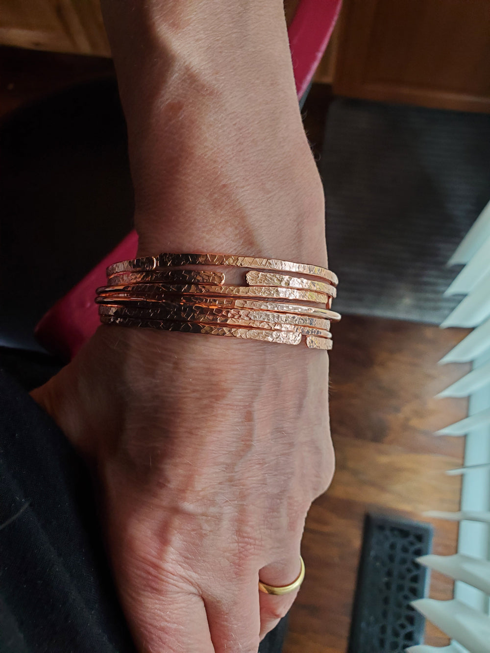 AMD1154-1XS-AMD1154-1S-AMD1154-1M-AMD1154-1L-AMD1154-2XS Brides Mag Featured Textured Copper Anniversary Bangle in 4 Sizes - Bracelet - Alexa Martha Designs   1516924484