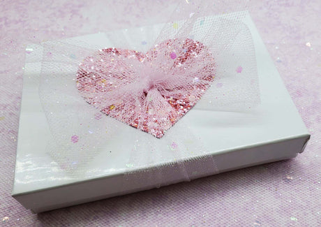 PINKHEARTBOX Handmade Lace Ribbon White Lacquered Pink Sparkly Heart Box - Gift Box - Alexa Martha Designs   8819412402480