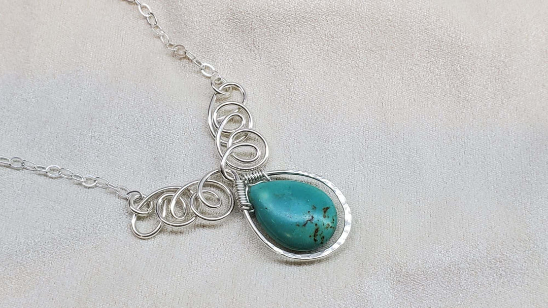 AMD1049 As Seen On TV Turquoise Drop Sterling Silver Wire Wrapped Necklace - Necklace - Alexa Martha Designs   262424428548