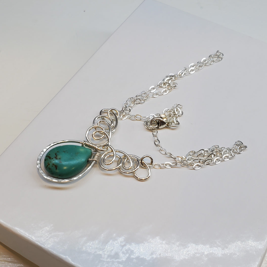 AMD1049 As Seen On TV Turquoise Drop Sterling Silver Wire Wrapped Necklace - Necklace - Alexa Martha Designs   262424428548