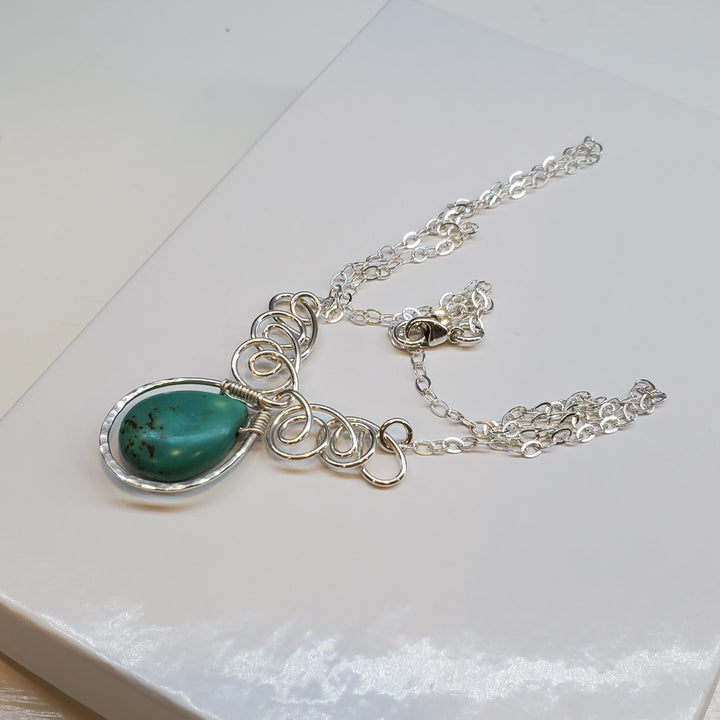 AMD1049 As Seen On TV Turquoise Drop Sterling Silver Wire Wrapped Necklace - Necklace - Alexa Martha Designs   262424428548