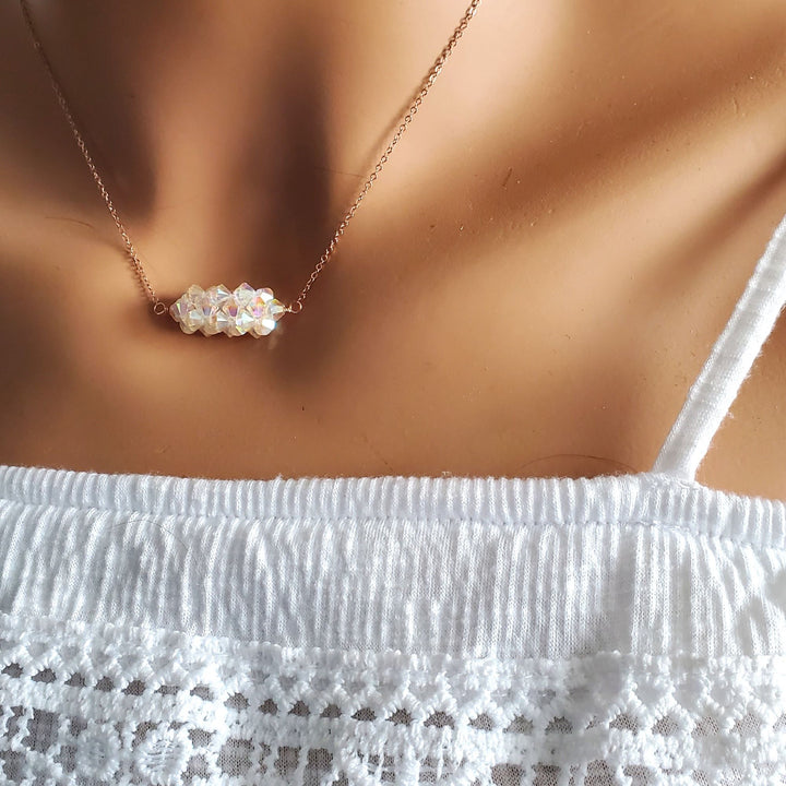 AMD1601 14K Rose Gold Swarovski Crystal Barrel Necklace Handmade- Super Sparkly - Necklace - Alexa Martha Designs   8926715871536