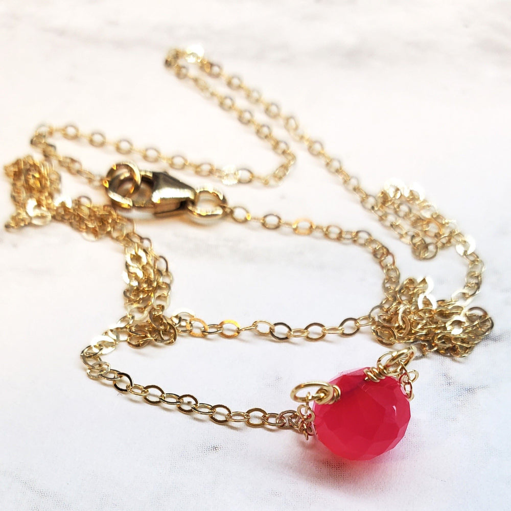 AMD1105 Tiny Hot Pink Chalcedony Gold Filled Necklace - Necklace - Alexa Martha Designs   9302035716