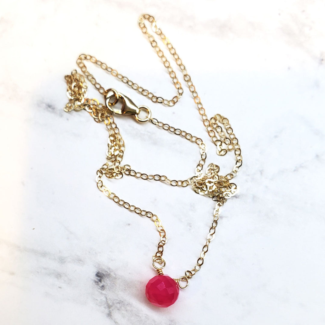 Tiny Hot Pink Chalcedony Gold Filled Necklace - Necklaces - Alexa Martha Designs   