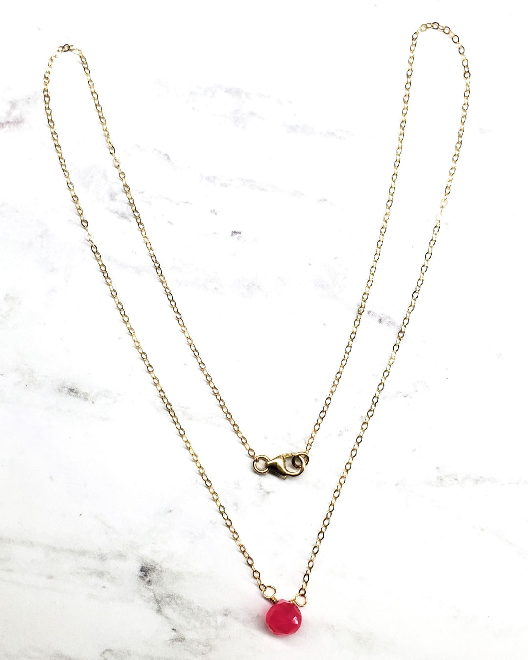 AMD1105 Tiny Hot Pink Chalcedony Gold Filled Necklace - Necklace - Alexa Martha Designs   9302035716