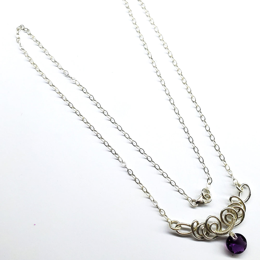 AMD1044-AMD1044-2-AMD1044-3-AMD1044-4-AMD1044-5 Silver Wire Sculpted Round Aqua Crystal Pendant Necklace - Necklace - Alexa Martha Designs   582334480431