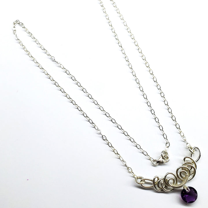 AMD1044-AMD1044-2-AMD1044-3-AMD1044-4-AMD1044-5 Silver Wire Sculpted Round Aqua Crystal Pendant Necklace - Necklace - Alexa Martha Designs   582334480431