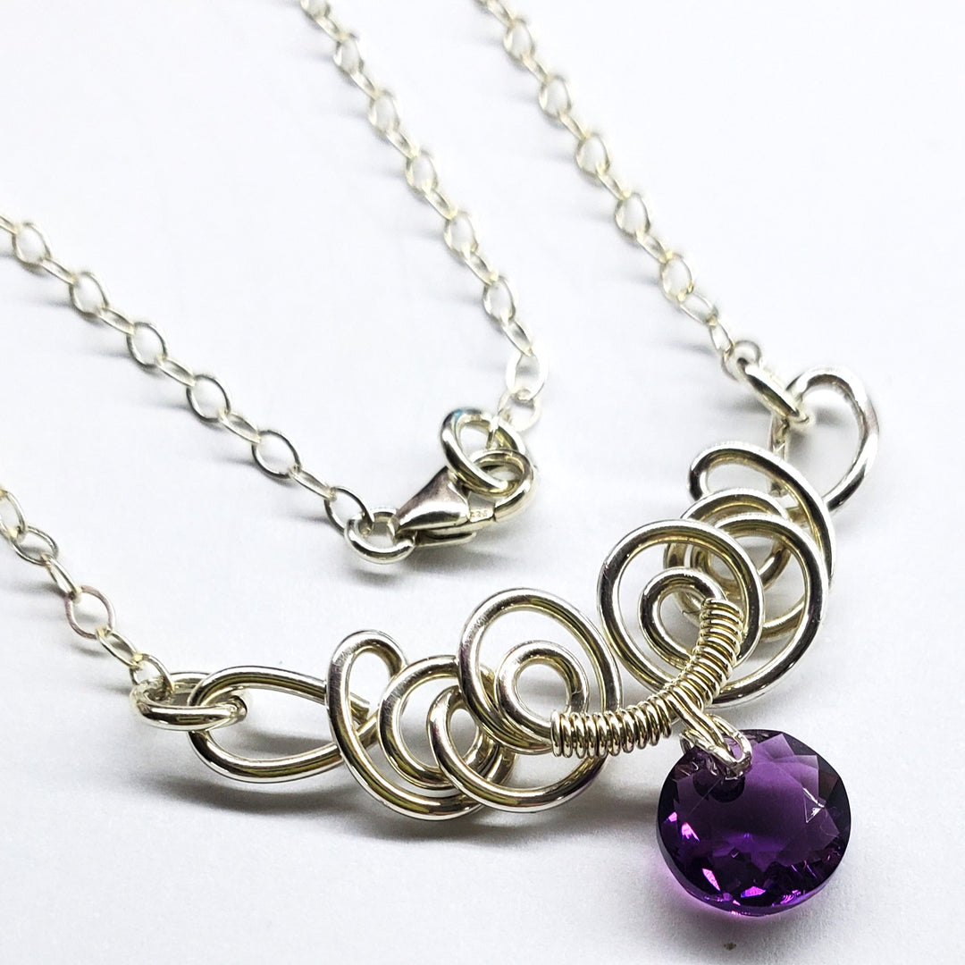 AMD1044-AMD1044-2-AMD1044-3-AMD1044-4-AMD1044-5 Silver Wire Sculpted Round Aqua Crystal Pendant Necklace - Necklace - Alexa Martha Designs   582334480431