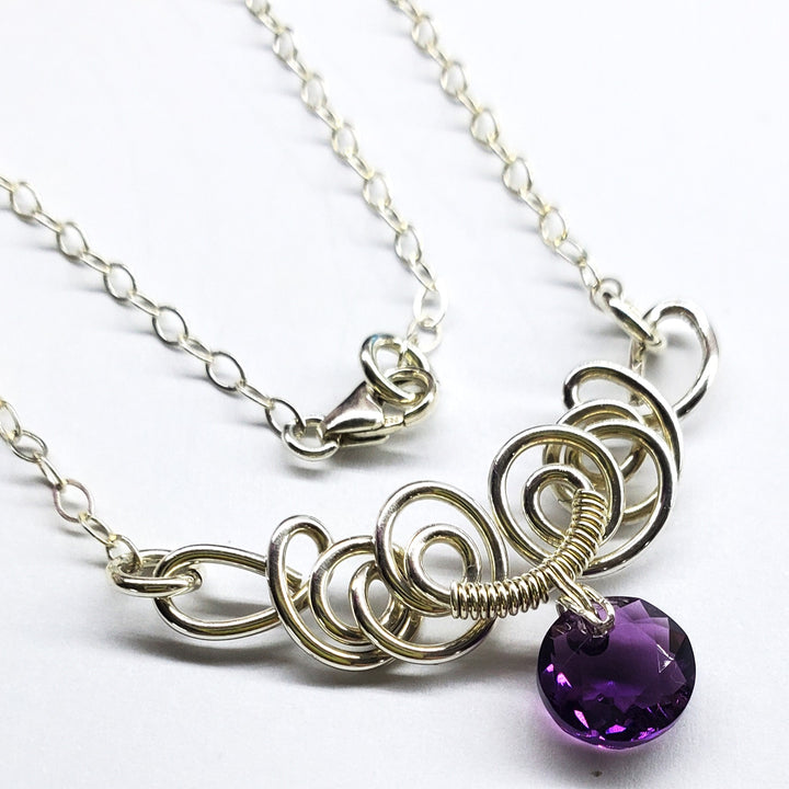 AMD1044-AMD1044-2-AMD1044-3-AMD1044-4-AMD1044-5 Silver Wire Sculpted Round Aqua Crystal Pendant Necklace - Necklace - Alexa Martha Designs   582334480431