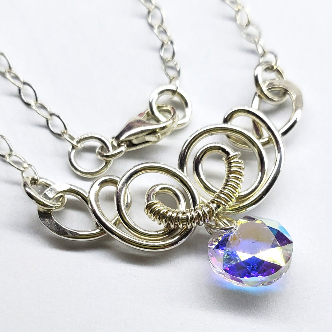 AMD1044-AMD1044-2-AMD1044-3-AMD1044-4-AMD1044-5 Silver Wire Sculpted Round Aqua Crystal Pendant Necklace - Necklace - Alexa Martha Designs   582334480431
