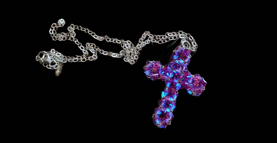 AMD1270 Hot Pink Swarovski Crystal Cross Necklace - Necklace - Alexa Martha Designs   9083383415088