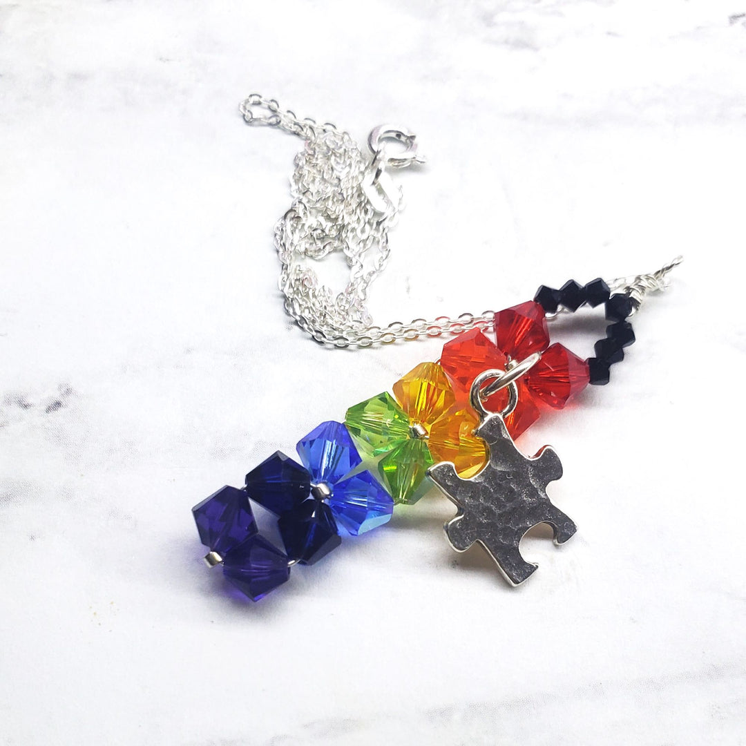 AMD1271-AMD1271-2 Wire Woven Rainbow Autism Puzzle Piece Bar Necklace-2024 Limited Edition - Necklace - Alexa Martha Designs   9119753109808