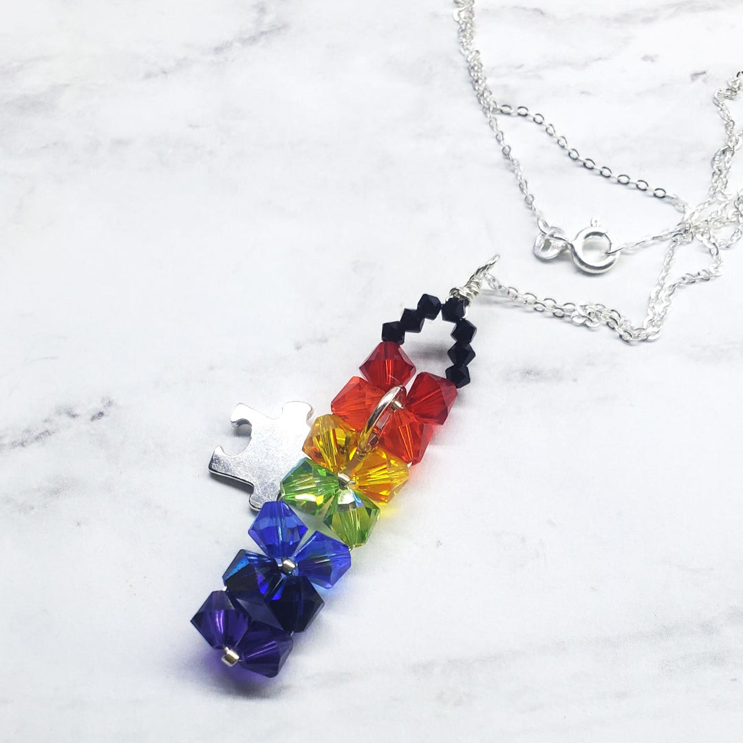 AMD1271-AMD1271-2 Wire Woven Rainbow Autism Puzzle Piece Bar Necklace-2024 Limited Edition - Necklace - Alexa Martha Designs   9119753109808
