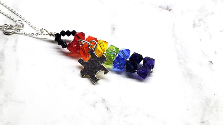 Wire Woven Rainbow Autism Puzzle Piece Bar Necklace-2024 Limited Edition