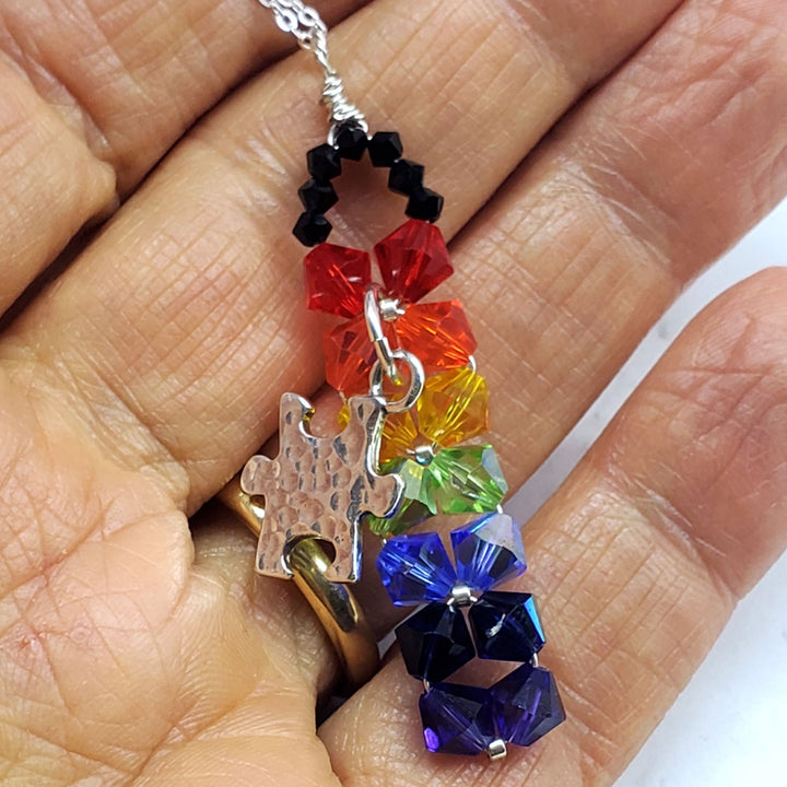 Wire Woven Rainbow Autism Puzzle Piece Bar Necklace-2024 Limited Edition