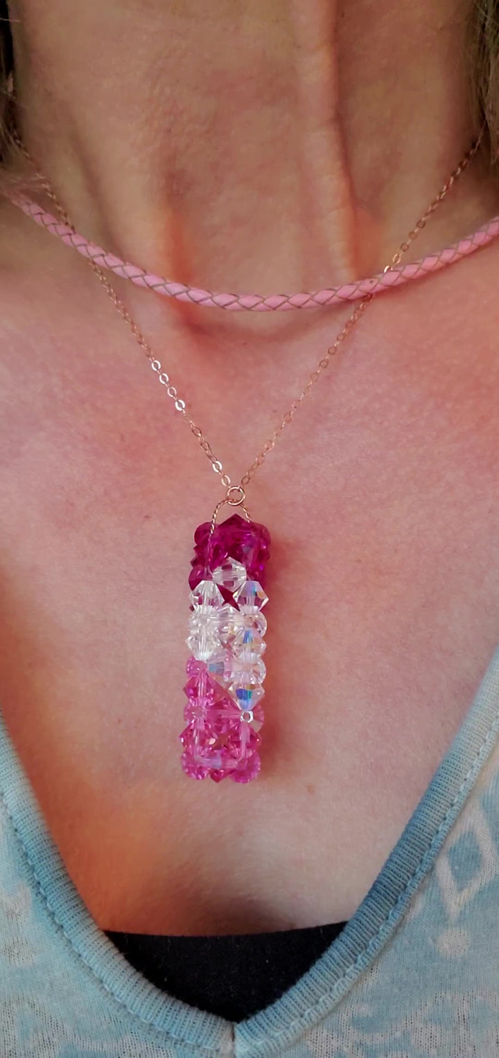 14 K Rose Gold Fill Super Sparkly Mom Crystal Pillar Pendant Necklace