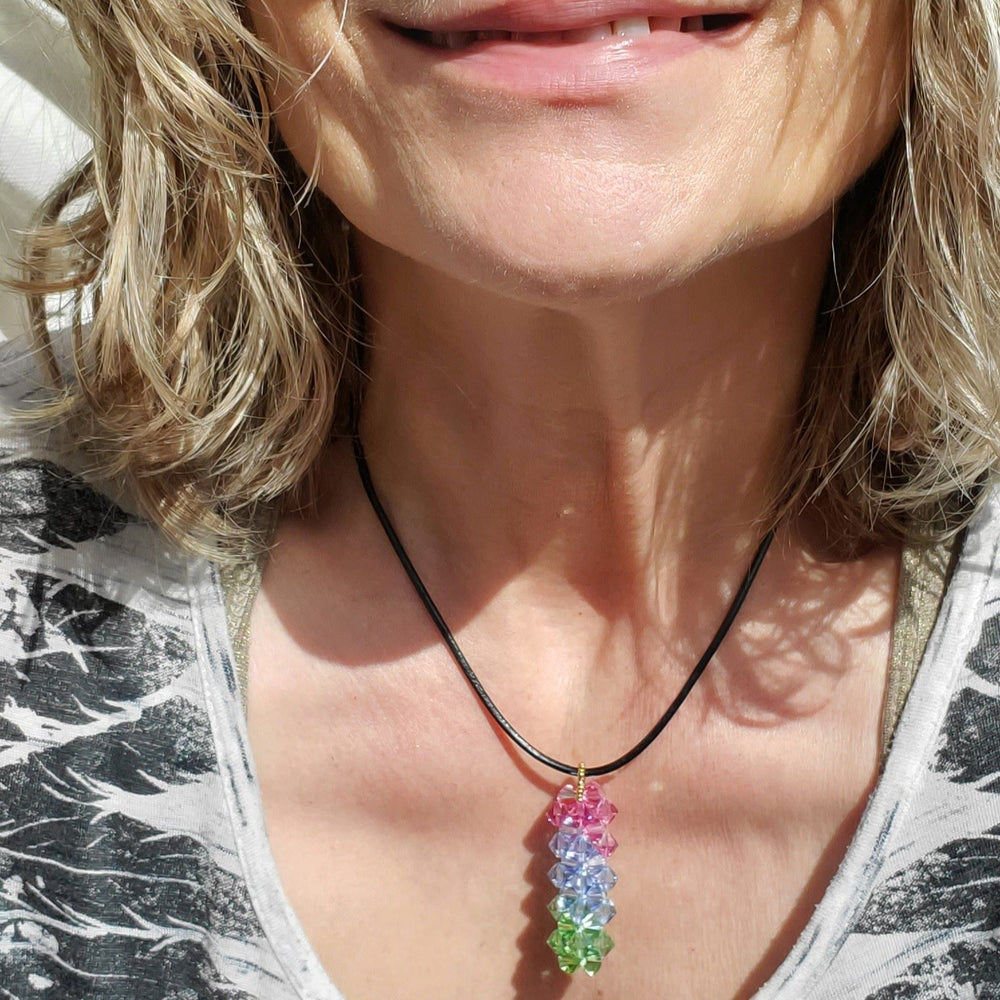 AMD1275-AMD1275-2-AMD1275-3-AMD1275-4 Super Sparkly Crystal Pillar Pendant in Green Blue And Rose with Optional Necklace - Necklace - Alexa Martha Designs   9251403202864