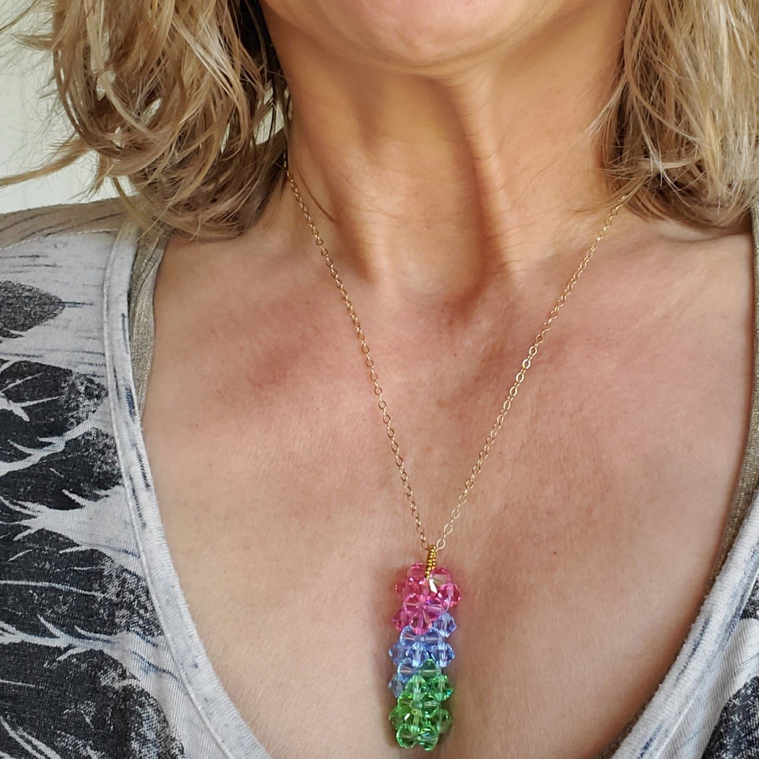 AMD1275-AMD1275-2-AMD1275-3-AMD1275-4 Super Sparkly Crystal Pillar Pendant in Green Blue And Rose with Optional Necklace - Necklace - Alexa Martha Designs   9251403202864