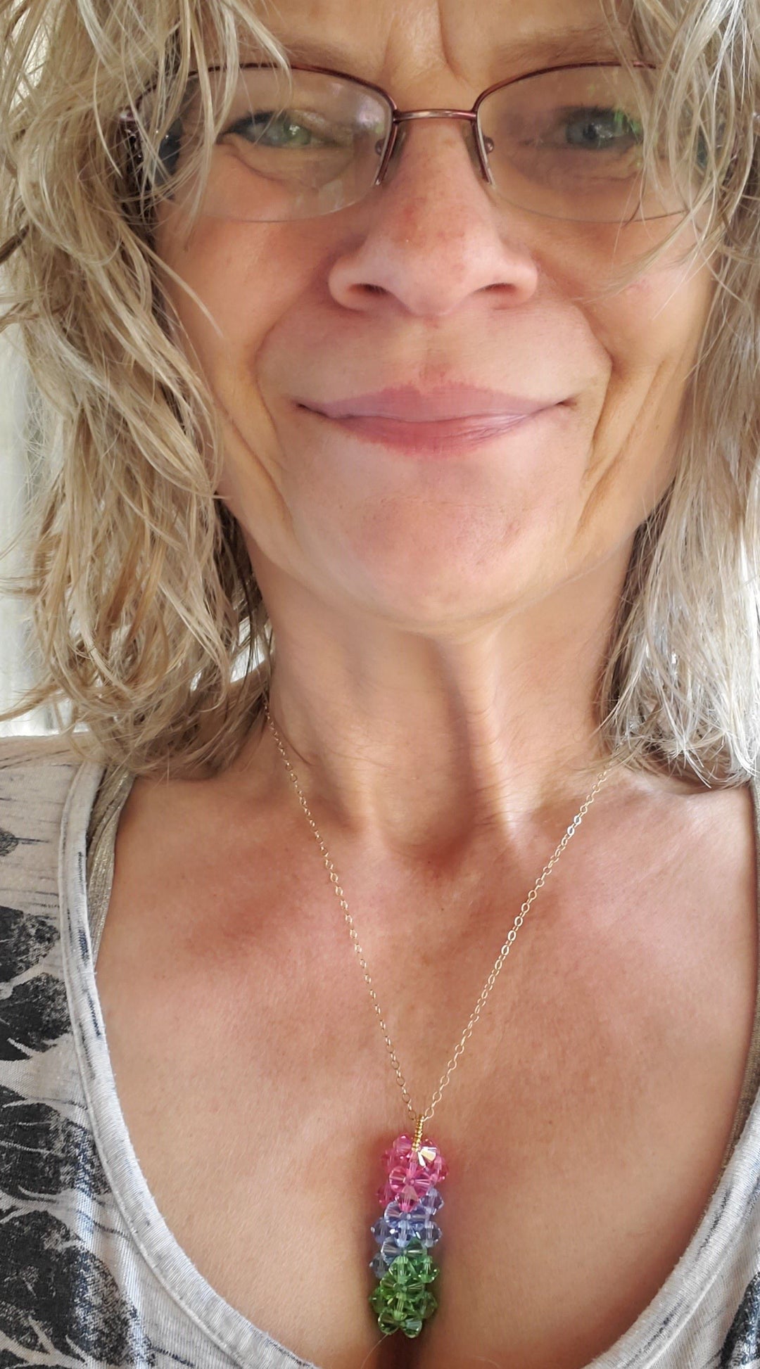 AMD1275-AMD1275-2-AMD1275-3-AMD1275-4 Super Sparkly Crystal Pillar Pendant in Green Blue And Rose with Optional Necklace - Necklace - Alexa Martha Designs   9251403202864
