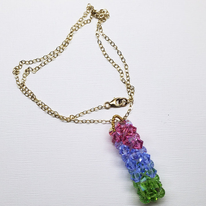 AMD1275-AMD1275-2-AMD1275-3-AMD1275-4 Super Sparkly Crystal Pillar Pendant in Green Blue And Rose with Optional Necklace - Necklace - Alexa Martha Designs   9251403202864