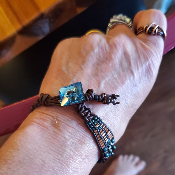 AMD1284 Intricate Bead Woven Swarovski Crystal Button Glam Bracelet - Bracelet - Alexa Martha Designs   9461547598128