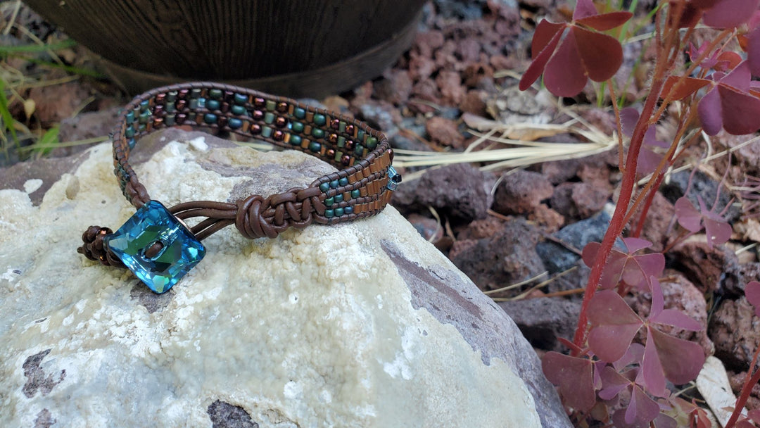 AMD1284 Intricate Bead Woven Swarovski Crystal Button Glam Bracelet - Bracelet - Alexa Martha Designs   9461547598128