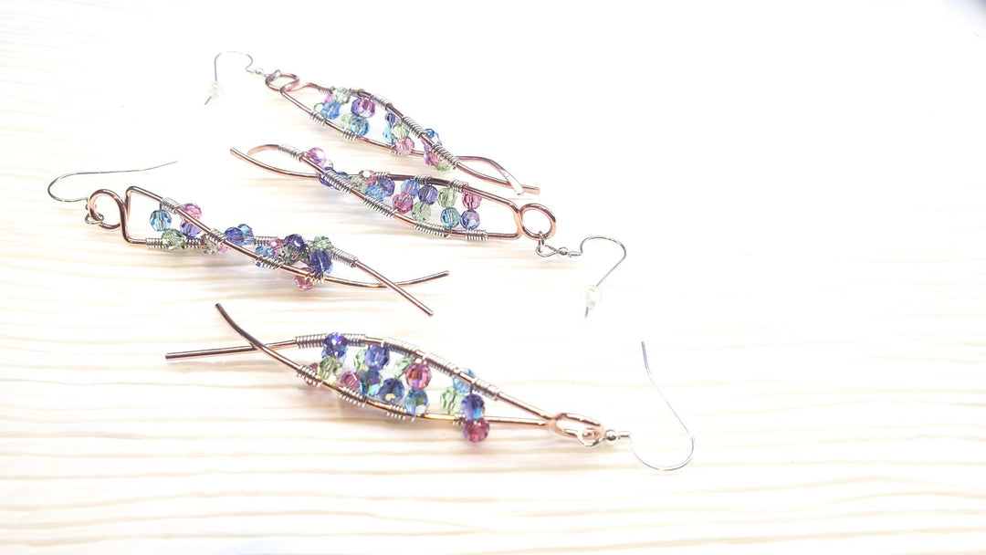 AMD1287 DNA Strand Double Helix Long Crystal Earrings - Earrings - Alexa Martha Designs   9479501119792