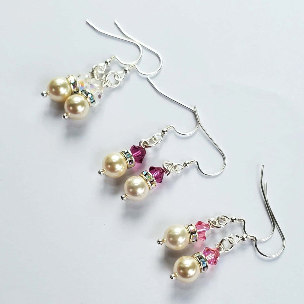 AMD1164-AMD1164-2-AMD1164-3 Silver Swarovski Crystal Pearl Stack Earrings in Various Colors - Earrings - Alexa Martha Designs   6230219268