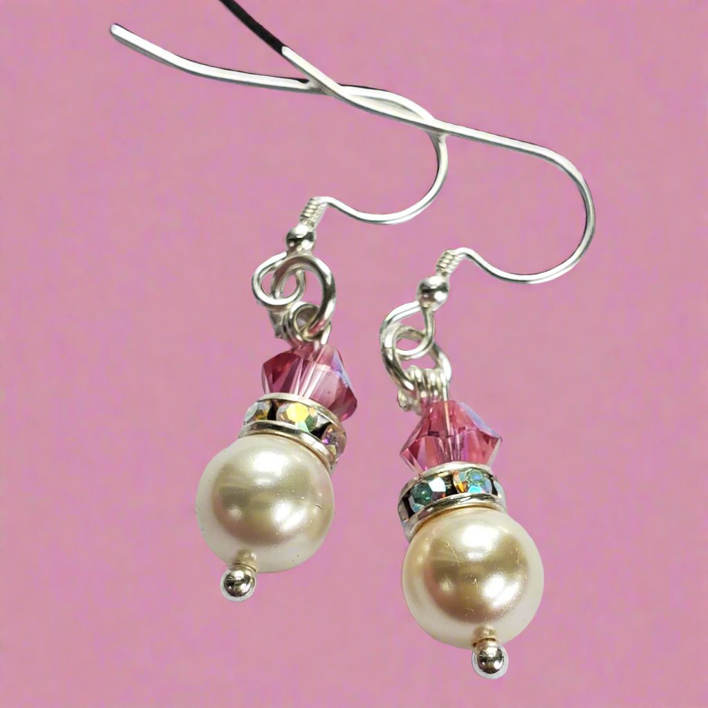 AMD1164-AMD1164-2-AMD1164-3 Silver Swarovski Crystal Pearl Stack Earrings in Various Colors - Earrings - Alexa Martha Designs   6230219268