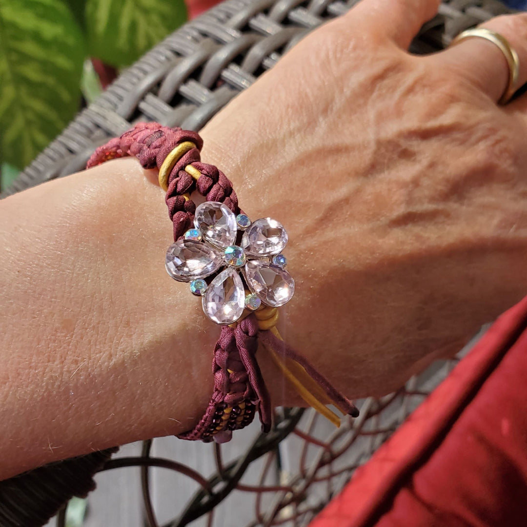 AMD1285 Intricate Silk and Leather Bead Woven Crystal Glam Gemstone Bracelets - Bracelet - Alexa Martha Designs   9577923051824