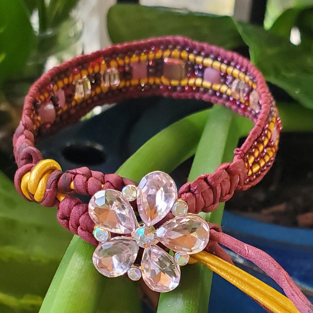 AMD1285 Intricate Silk and Leather Bead Woven Crystal Glam Gemstone Bracelets - Bracelet - Alexa Martha Designs   9577923051824