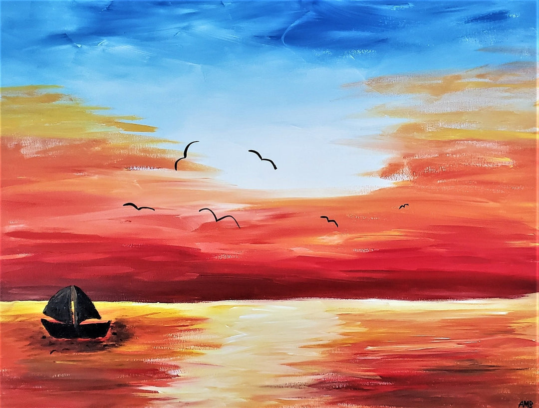 20x16 Acrylic Painting Sunset Over The Water - Acrylic Painting - Alexa Martha Designs   