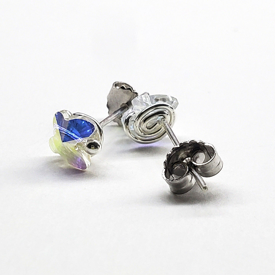 8mm Crystal Butterfly Silver Spiral Stud Earrings - Ear Studs - Alexa Martha Designs