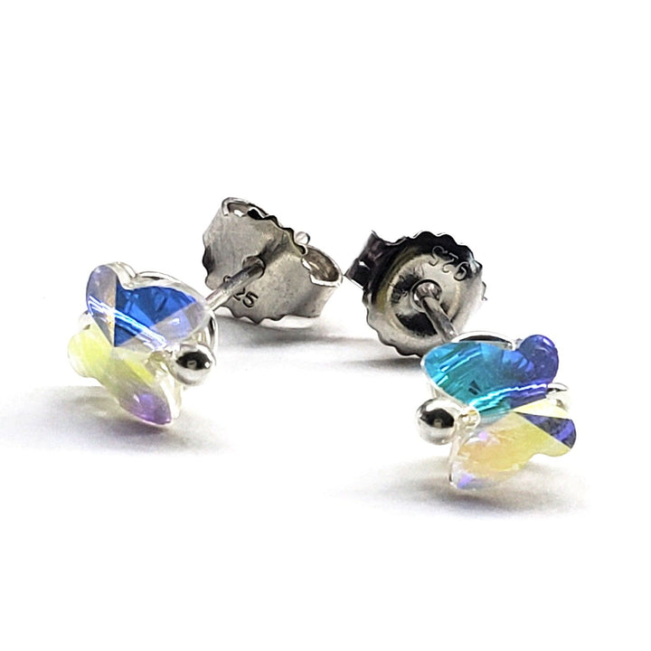 8mm Crystal Butterfly Silver Spiral Stud Earrings - Ear Studs - Alexa Martha Designs