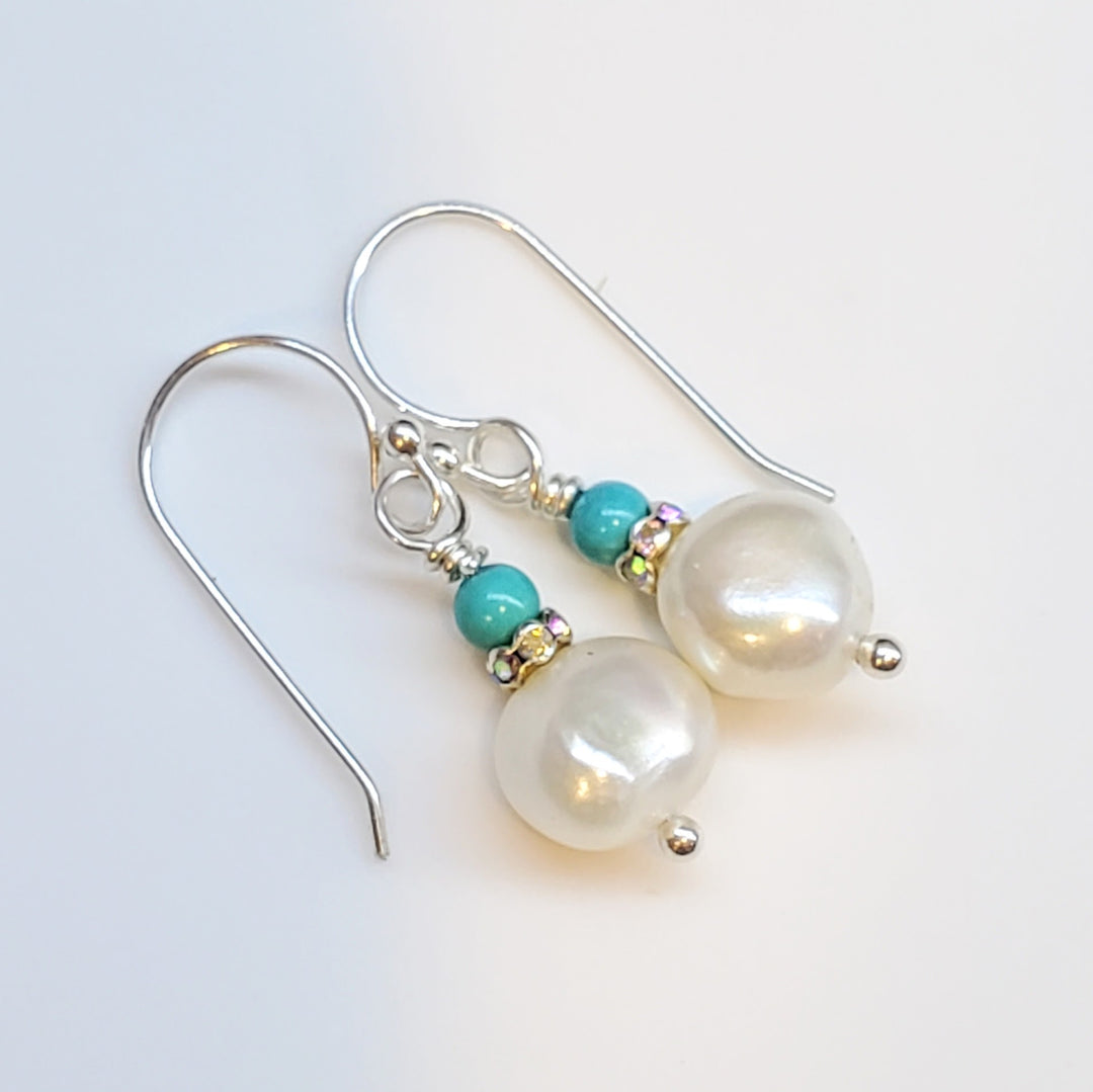 AMD1310-AMD1310-2-AMD1310-3 10mm Freshwater Baroque Pearl Sterling Silver Crystal Dangle Earrings - Earrings - Alexa Martha Designs   9869640532272