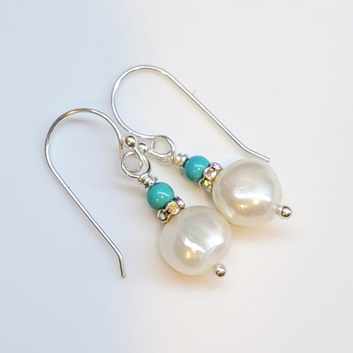 AMD1310-AMD1310-2-AMD1310-3 10mm Freshwater Baroque Pearl Sterling Silver Crystal Dangle Earrings - Earrings - Alexa Martha Designs   9869640532272