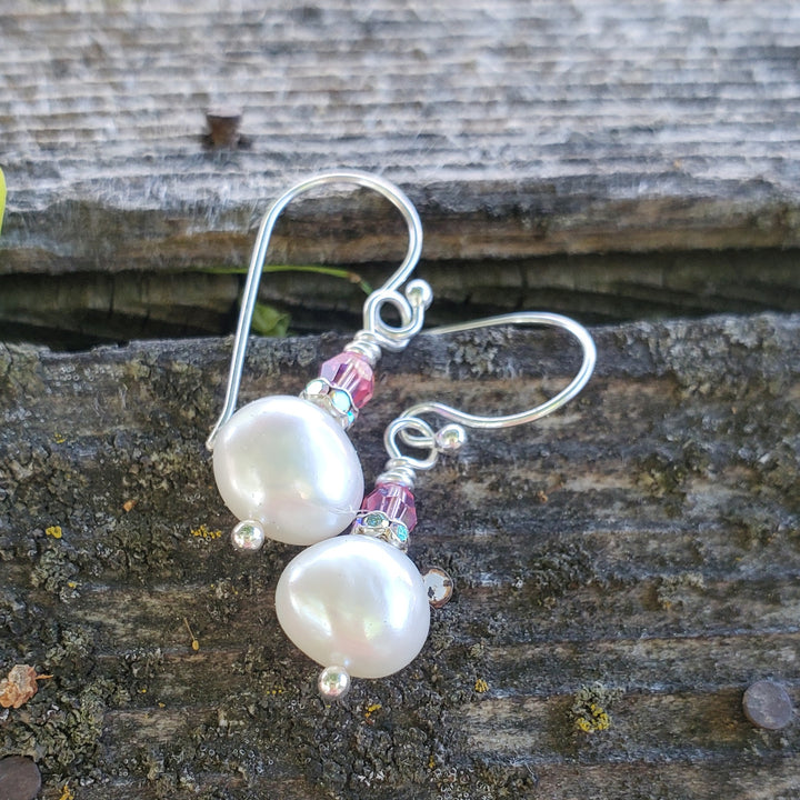 AMD1310-AMD1310-2-AMD1310-3 10mm Freshwater Baroque Pearl Sterling Silver Crystal Dangle Earrings - Earrings - Alexa Martha Designs   9869640532272