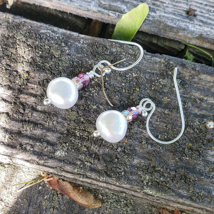 AMD1310-AMD1310-2-AMD1310-3 10mm Freshwater Baroque Pearl Sterling Silver Crystal Dangle Earrings - Earrings - Alexa Martha Designs   9869640532272