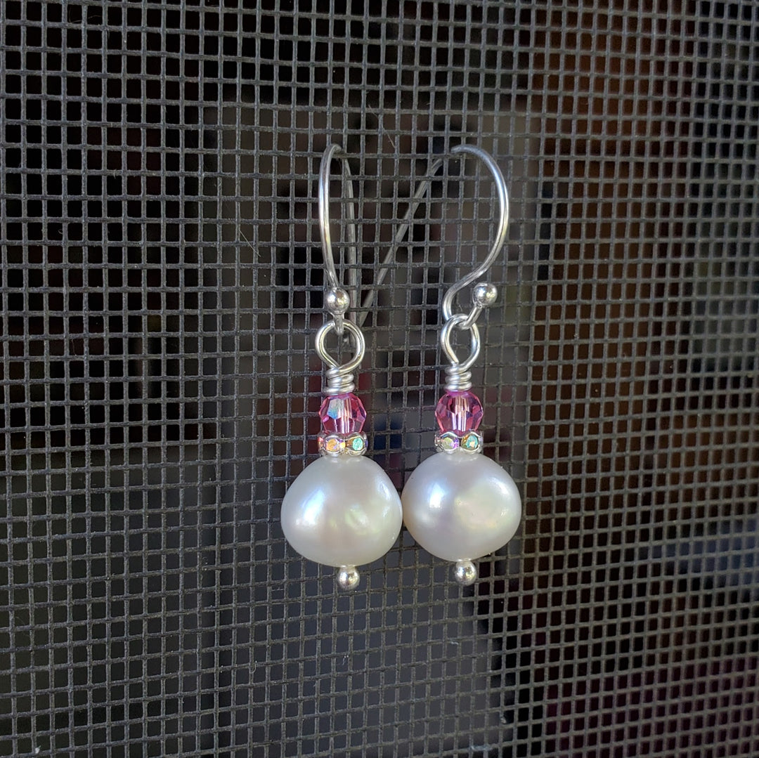 AMD1310-AMD1310-2-AMD1310-3 10mm Freshwater Baroque Pearl Sterling Silver Crystal Dangle Earrings - Earrings - Alexa Martha Designs   9869640532272