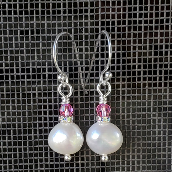 AMD1310-AMD1310-2-AMD1310-3 10mm Freshwater Baroque Pearl Sterling Silver Crystal Dangle Earrings - Earrings - Alexa Martha Designs   9869640532272