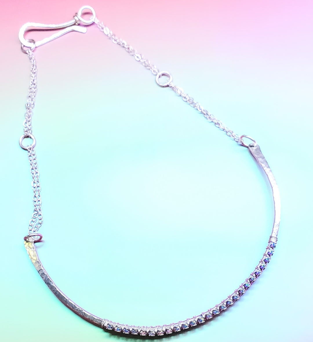 AMD1312 Heavy Gauge 925 Silver Wire Wrapped Swarovski Crystal Choker Necklace - Necklace - Alexa Martha Designs   9871583150384