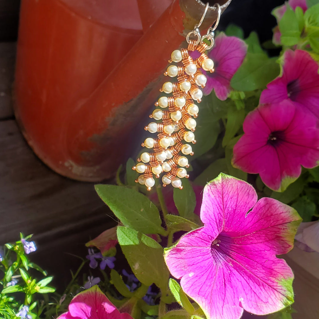AMD1316-AMD1316-2 Long Copper Wire Coiled Braided Swarovski Crystal Pearl Earrings - Earrings - Alexa Martha Designs   9885689905456