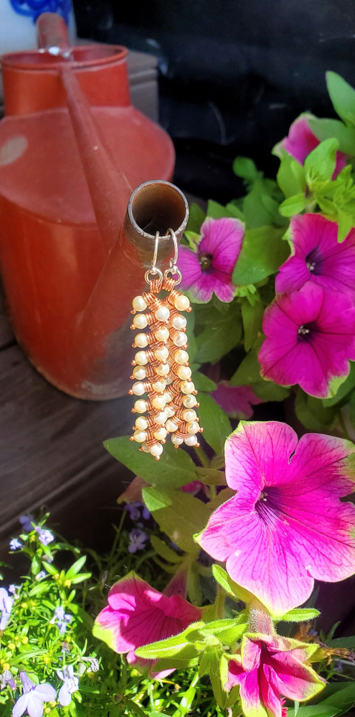 AMD1316-AMD1316-2 Long Copper Wire Coiled Braided Swarovski Crystal Pearl Earrings - Earrings - Alexa Martha Designs   9885689905456