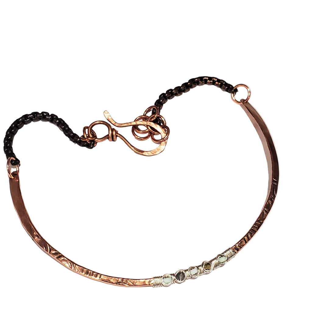AMD1317 Ergonomic Copper Sculpted Embossed Wire Wrapped Opal Labradorite Gemstone Choker - Necklace - Alexa Martha Designs   9900574834992
