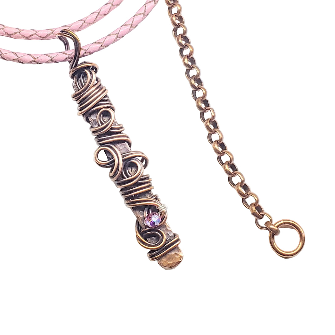 AMD1333 Handmade Wire Sculpted Ribbon Pink Crystal Copper Bar Pendant Necklace - Necklace - Alexa Martha Designs   9969560453424