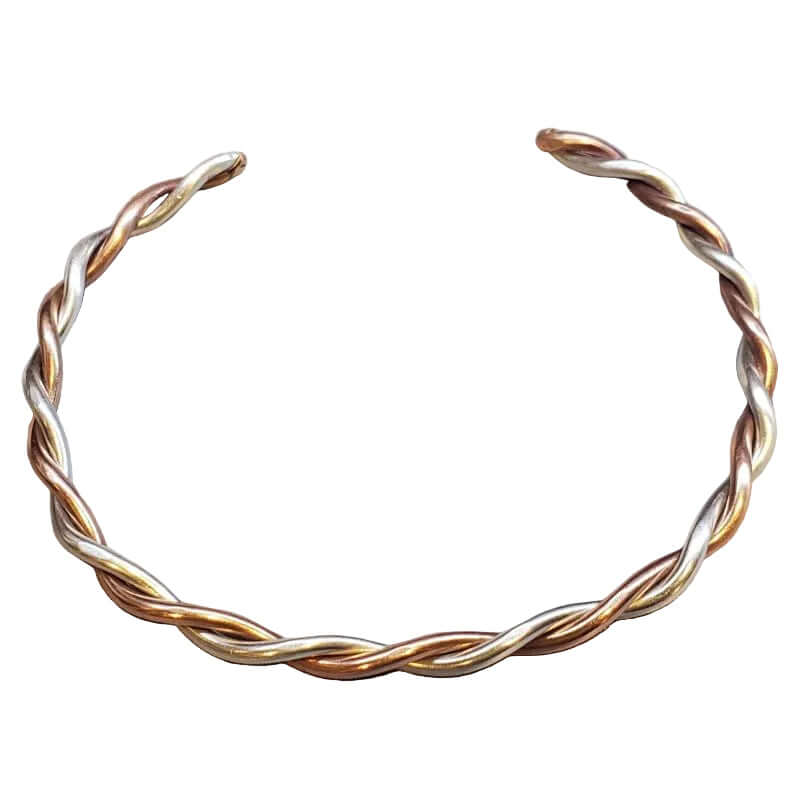 12 Gauge 925 Sterling Silver & Copper Twisted Open Bangle Bracelet