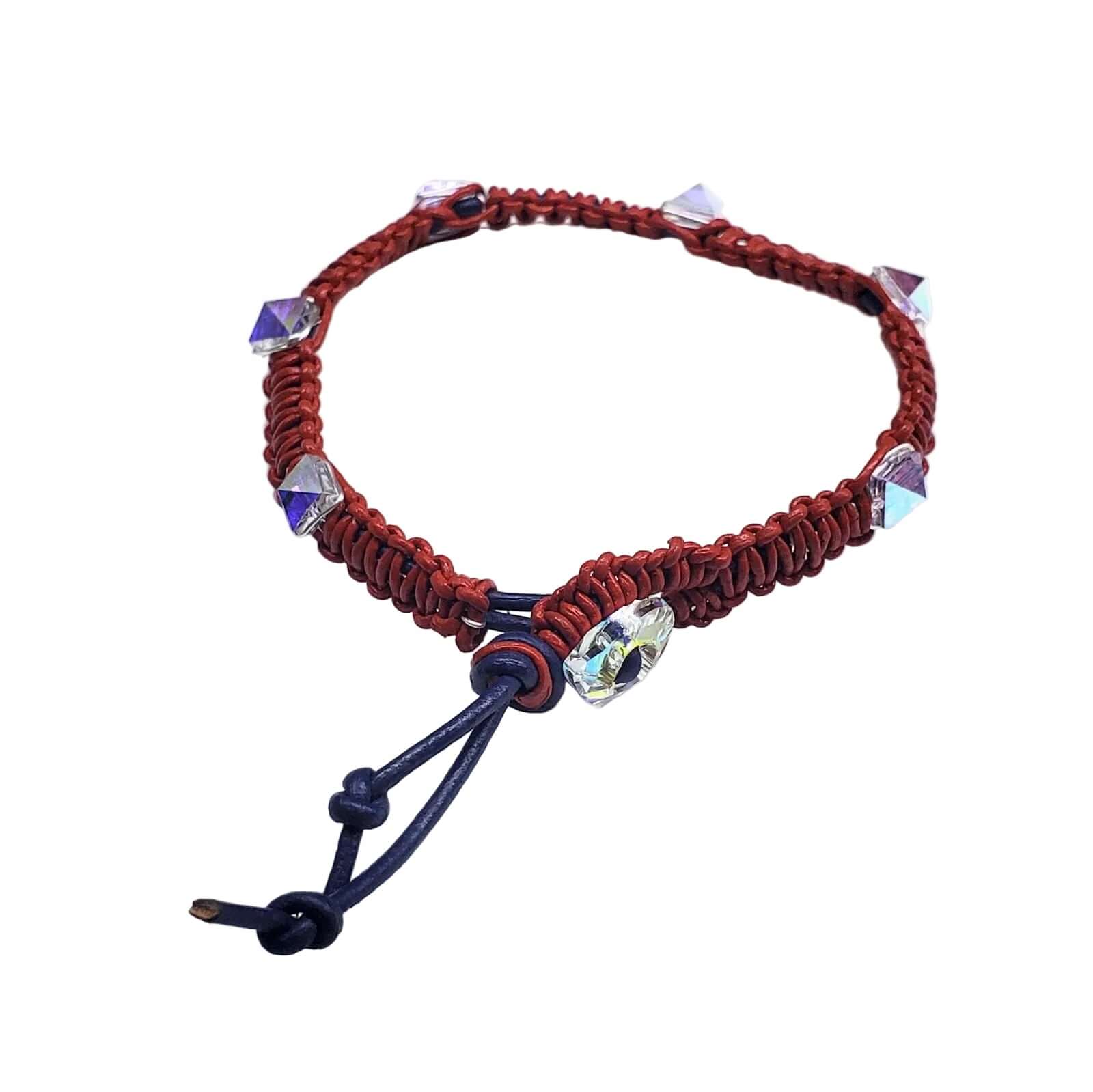 Red White Blue Macrame Crystal Spike Bracelet | Alexa Martha Designs
