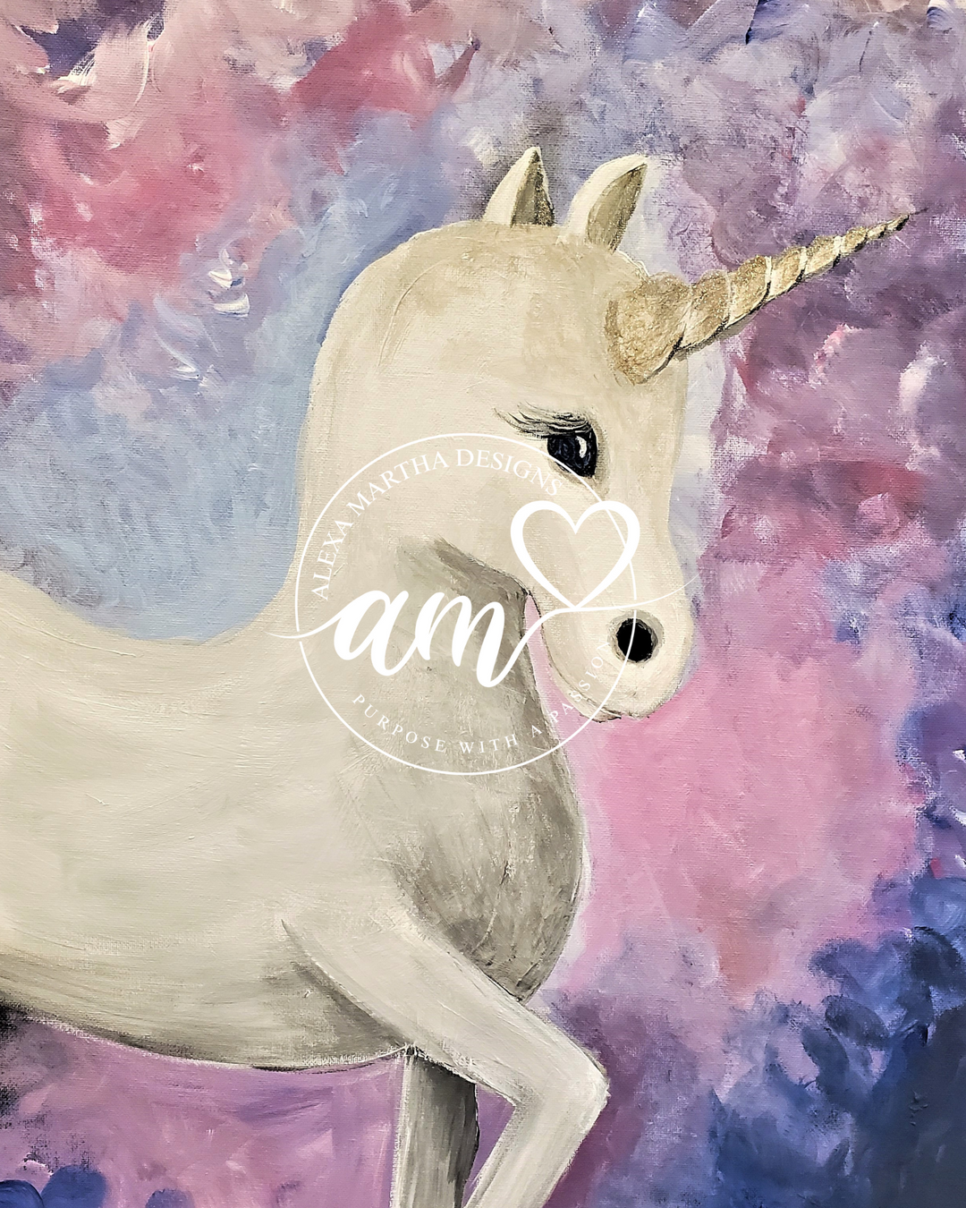 20x16 Acrylic Painting of a Unicorn Colt in the Purple Mist-Limited edition - Acrylic Painting - Alexa Martha Designs