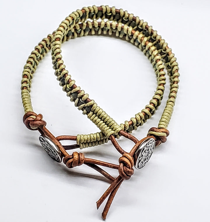 AMD1014 Leather Seed Bead Rattlesnake Tail Weave Bracelet - Bracelet - Alexa Martha Designs   940911394863
