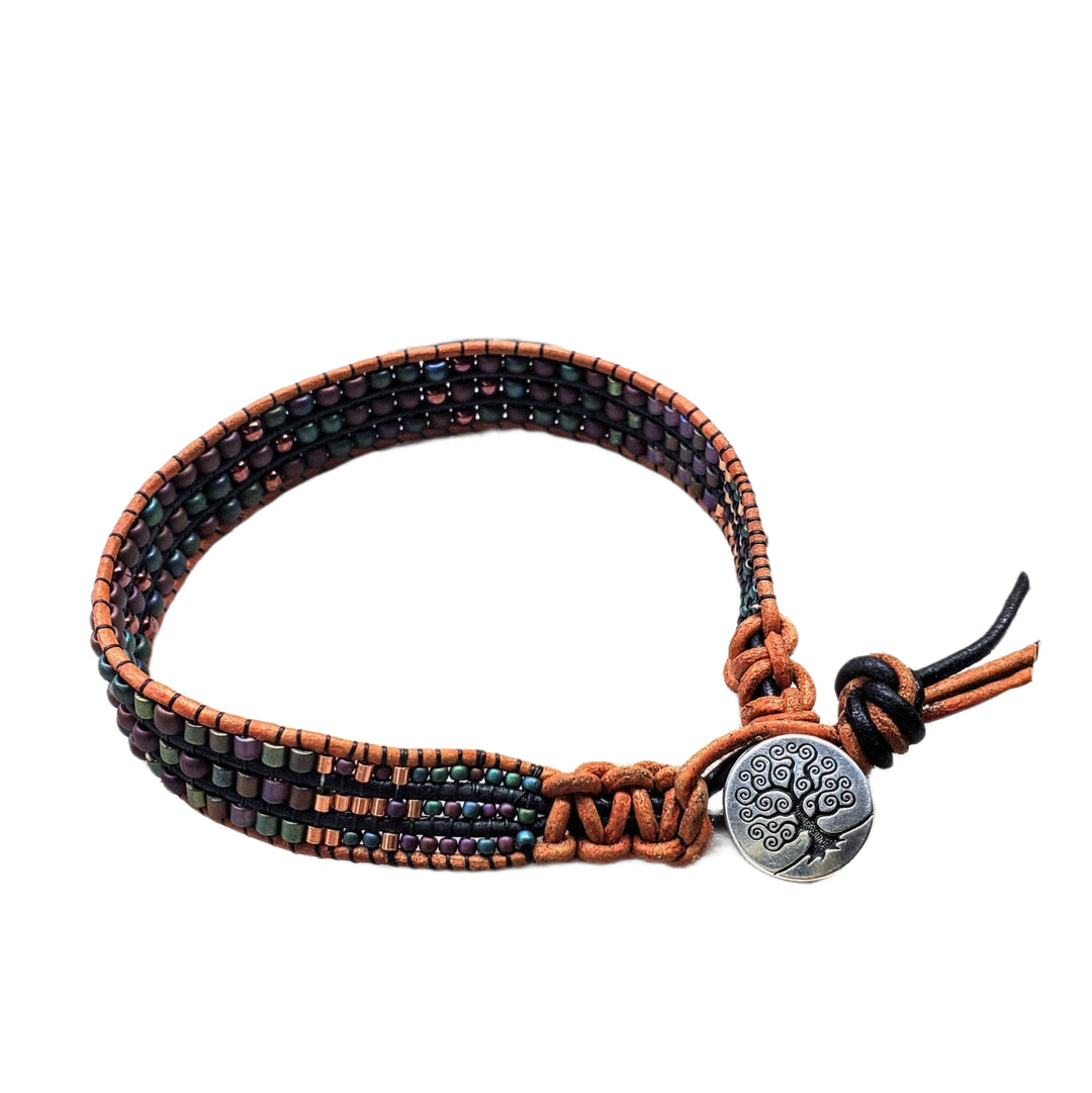 AMD1190-AMD1190-2 X-Large Men's Leather Intricate Bead Work Tree Of Life Button Bracelet - Bracelet - Alexa Martha Designs   985877938223